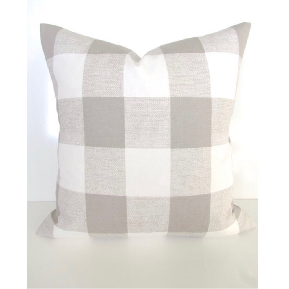 Pair of taupe buffalo check 20x20 pillow cases